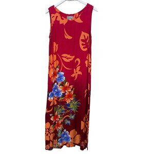 Vintage Hawaiian Long Dress Size S/M by Jane Ashley Red Aloha Rayon Maxi Tank